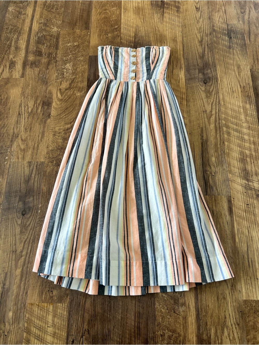 Free People Peach, Navy & Cream Striped Strapless Midi Dress